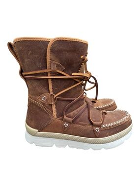 Manitobah Mukluks Leather Wrap Lace Boots Brown Size 7